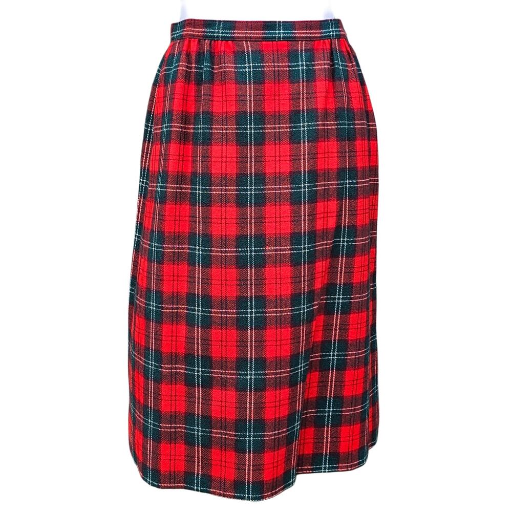 Pendleton Tartan Plaid Skirt Size 12 Vintage Red Green Wool Vtg 80s USA S